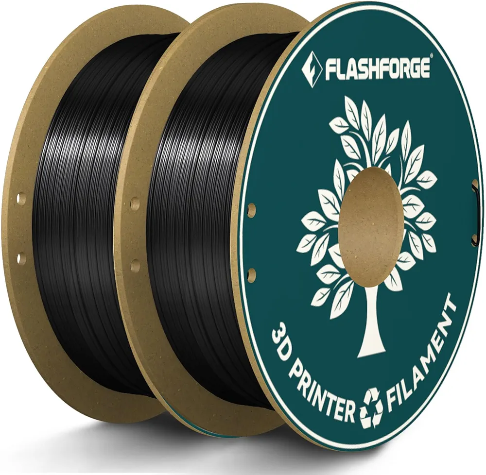 FLASHFORGE Silk PLA Filament 1.75mm Shiny Black, 3D Printer Filament Bundle 2kg (4.4lbs) Cardboard Spool, Smooth and Silky Texture 3D Printing Filament, Dimensional Accuracy +/- 0.02mm