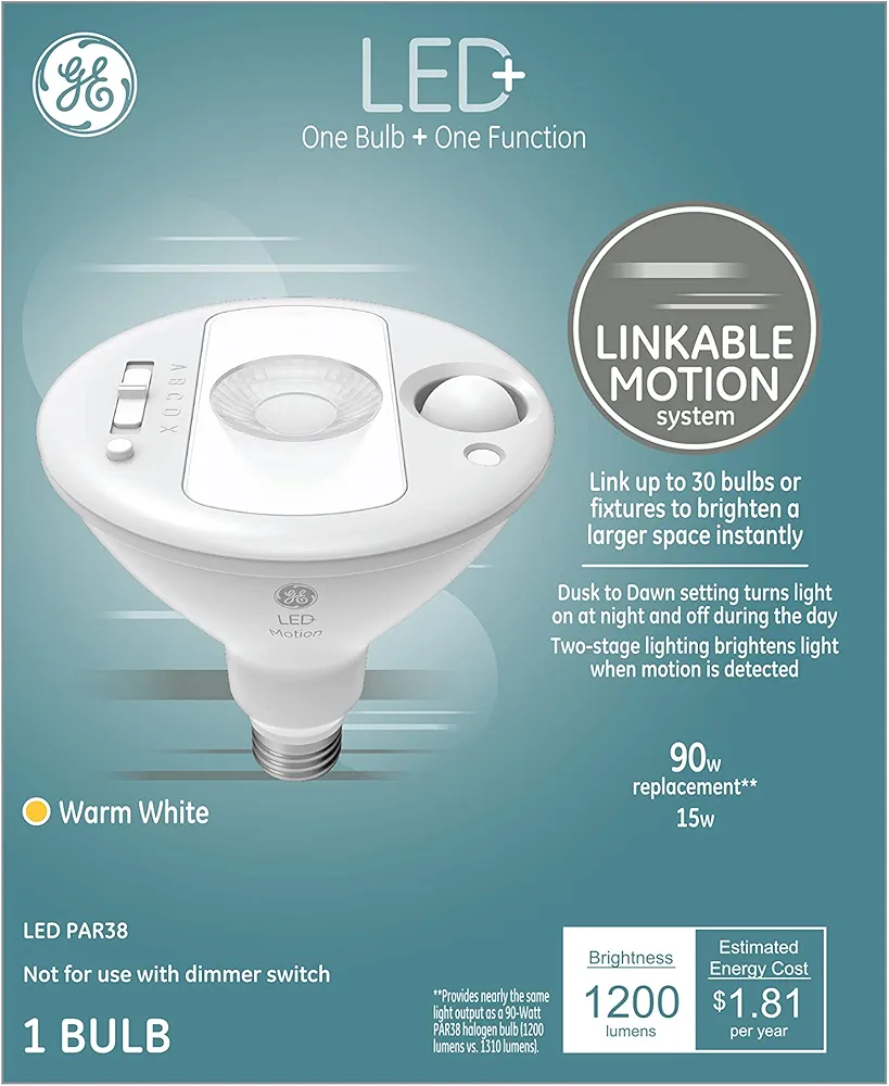 GE Lighting LED+ Outdoor Security Flood Light Bulb with Motion Sensor, Warm White, Dusk to Dawn Setting, Medium Base, 90 Watt Replacement, 1 Count (Pack of 1)