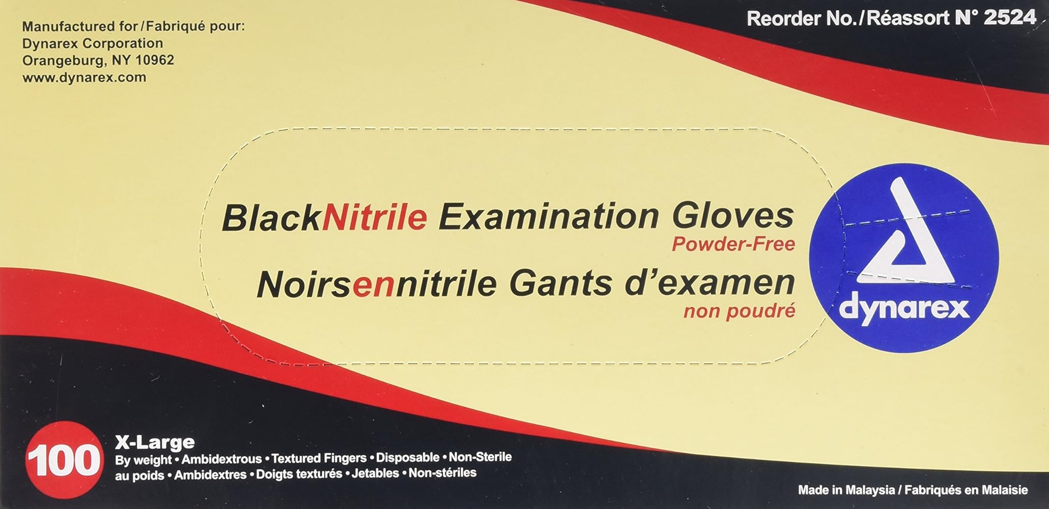 Dynarex Nitrile Exam Gloves, Black, X-Large, 100Count