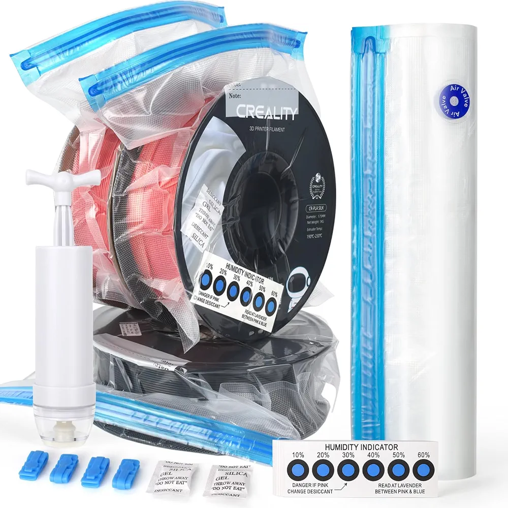 FugaCity 3D Printer Filament Storage Vacuum Bags Kit- 20Pack Reusable Vacuum Bags (PA+PE 13.8 ×15.7 in) with 20 Desiccants / 20 Humidity Cards /20 Clips/ 1 Hand Pump for Keep Filament Clean & Dry