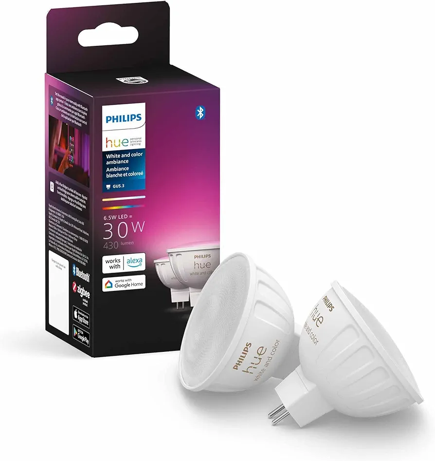 Philips Hue MR16 Smart LED Bulb White and Color Ambiance (2 Pack)