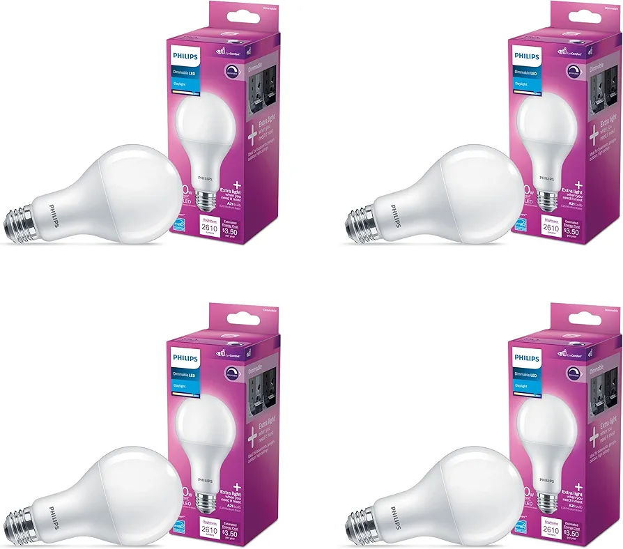 Basic Frosted Dimmable A21 Light Bulb - EyeComfort Technology - 2610 Lumen – Daylight (5000K) - 29W=150W - E26 Base - Indoor - 4-Pack