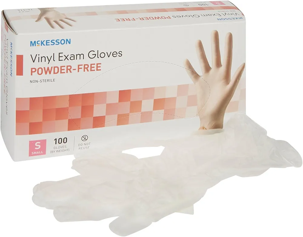 McKesson Vinyl Exam Gloves, Non-Sterile, Powder-Free, Small, 100 Count, 1 Box