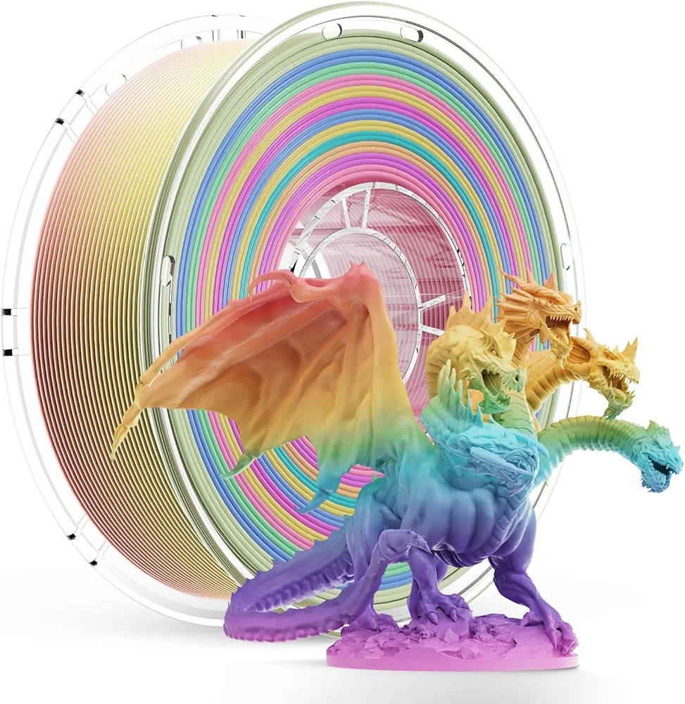 Rainbow PLA Filament 1.75mm, Rainbow PLA 3D Printer Filament Multicolor Color Changing Rainbow PLA Filament with Matte Blue Green Pink Purple, 3D Printing Filament, 1KG / 2.2 lbs