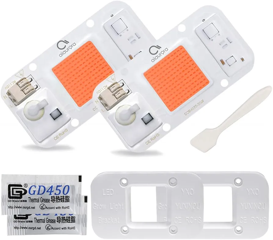 2PCS AC110V 50W Bridgelux Full Spectrum LED Panel with Bracket, Thermal Grease, Scraper for DIY Hydroponic Grow Lamp, Floodlight, Street Light (DOB 370-780NM)