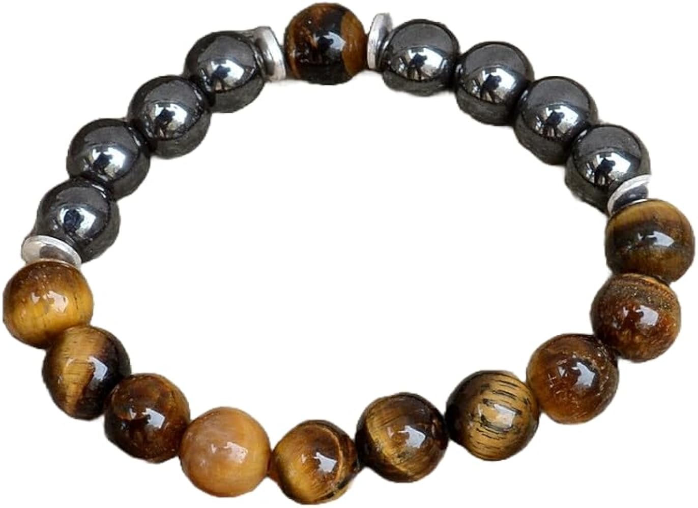 WWG Tiger's Eye, Black Obsidian, Hematite 10mm rondelle smooth 7inch Natural Gemstones Beaded Bracelets for Men Women Healing Crystal Stretch Beaded Bracelet Unisex