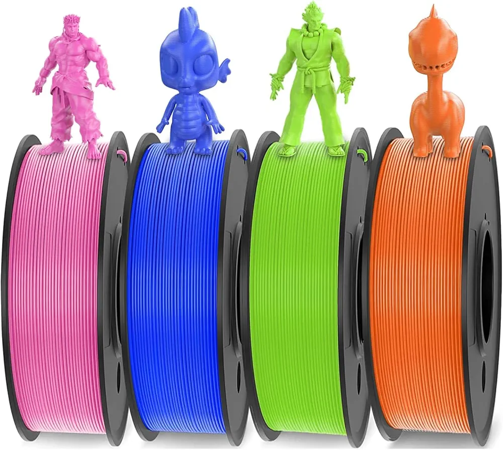 WEEDO PLA Filament 1.75mm Bundle for 3D Printer, 4 Rolls of 200g Bright Green/Orange/Gemstone Blue/Pink 3D Printer Filament, Dimensional Accuracy ±0.02mm, Clog-Free, Smoothly Feeding, Tangle-Free