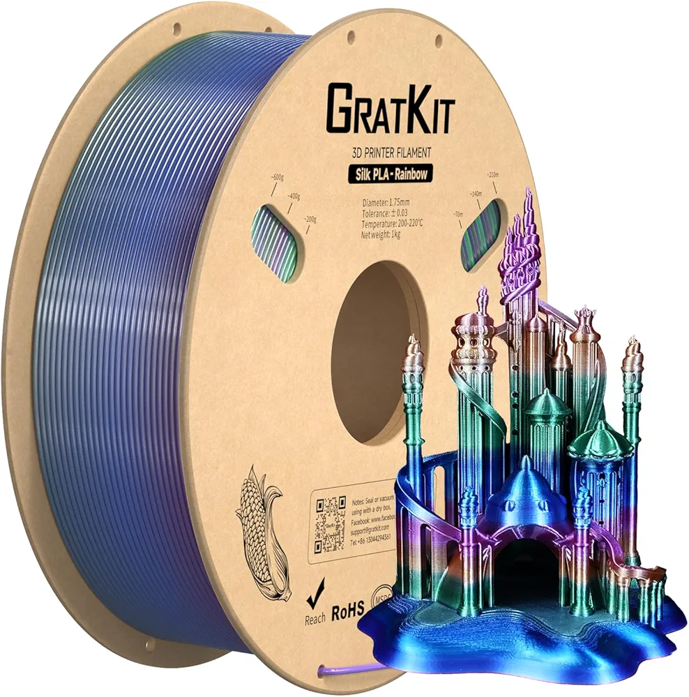 Silk Rainbow PLA Filament 1.75mm, Color Change 3D Printer Filament, +/-0.03mm, Multicolor 3D Printing Filament Rainbow Universe