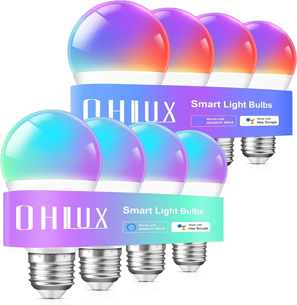 Smart Light Bulbs 8Pack,100W Equivalent Smart Bulb Work with Alexa Google Assistant, RGB Color Changing WiFi Bulb, Music Synic 2.4GHz WiFi & Bluetooth Multicolor A19 E26 110V Dimmable Light Bulbs