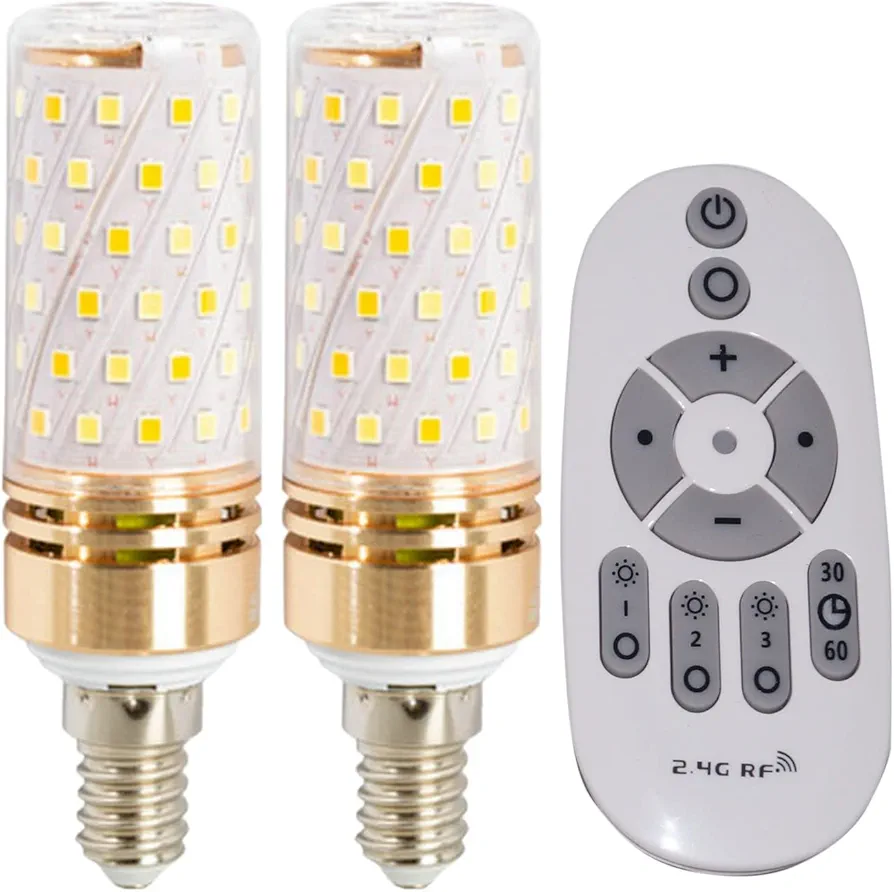Smart Led Corn Light-Bulb with Remote-Control E14 9W Light Bulbs Adjustable Color Temperature (Warm/Cool) and Brightness, 2 Pack (2 Bulbs + 1 Remote)