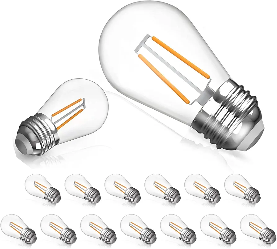 Outdoor Light Bulbs, Replacement Bulbs for Outdoor String Lights, 2W Low Watt Light Bulbs for String Light Bulbs Replacement, UL S14 E26 120V 2700K Shatterproof 15 Pack