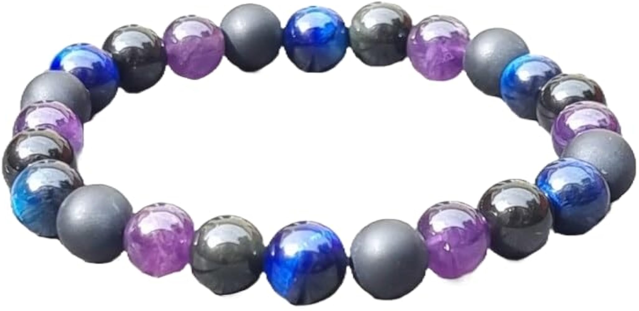 WWG Amethyst, Blue Tigers Eye, Obsidian & Black Agate 8mm rondelle smooth 7inch Natural Gemstones Beaded Bracelets for Men Women Healing Crystal Stretch Beaded Bracelet Unisex