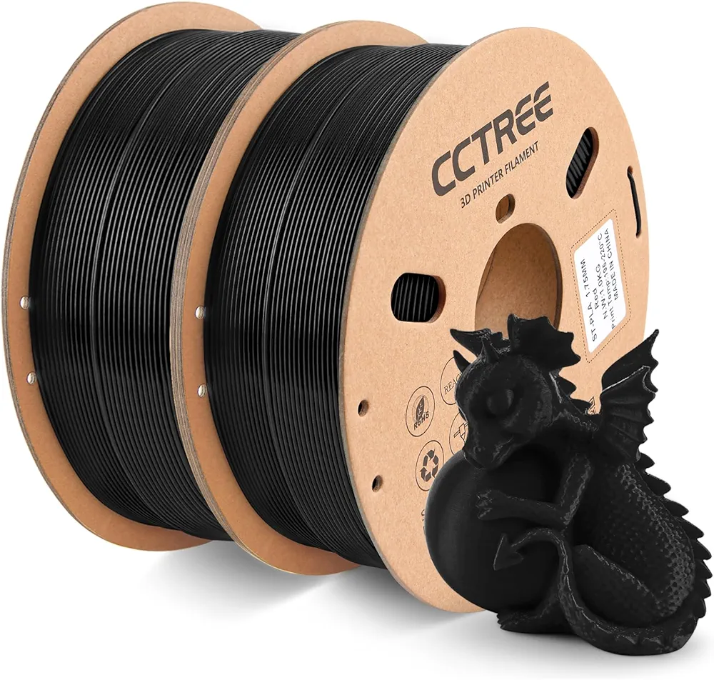 PLA+ Filament 1.75mm Bundle, Stronger and Toughness 3D Printer Filament PLA Plus, Dimensional Accuracy +/- 0.03 mm, 2 Pack 1kg Spool (2.2 lbs) PLA, Fit Most FDM 3D Printers, Black+ Black