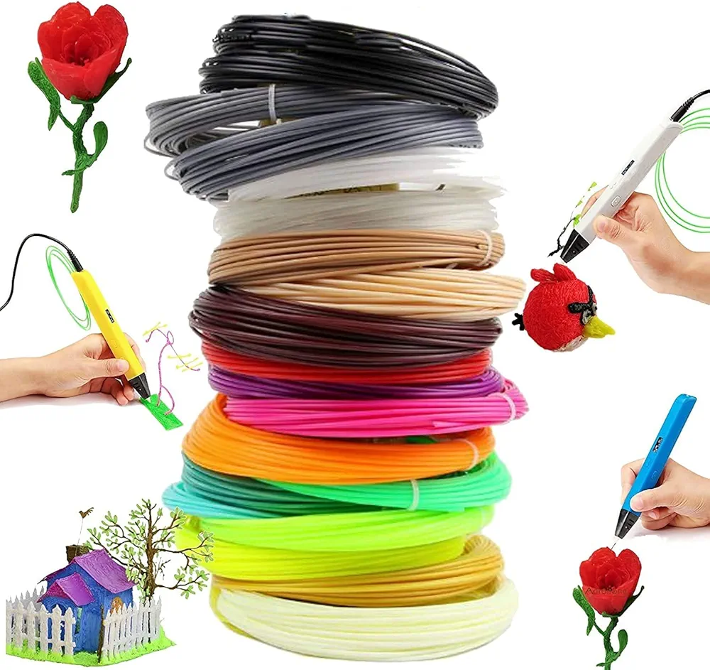 3D Pen / 3D Printer Filament PLA 1.75mm Plastic 328 Linear Feet. Pack of 20 Colors Filaments 16.4 ft Each. Each Color in a Separate Vacuum Sealed Pack for Easy use