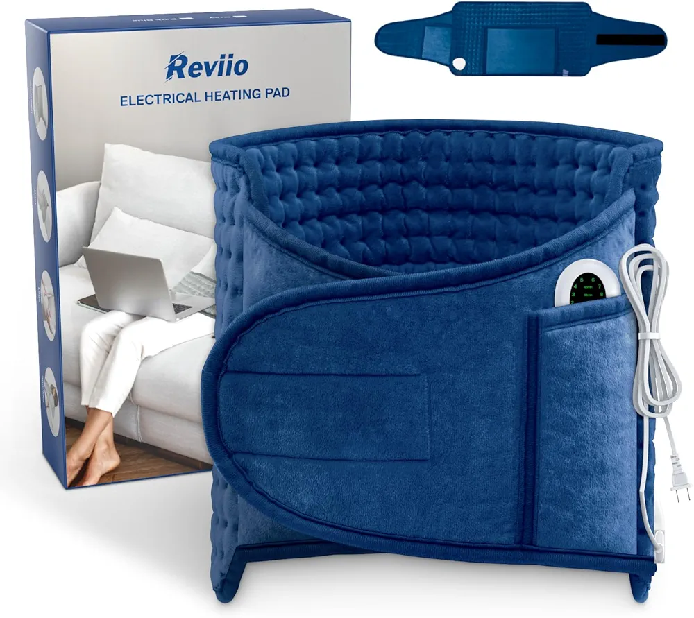 Heating Pad Pain Relief Fast Heating Waist Abdomen Heating Belt with Magic Tape Menstrual, Heating Pad for Back, Ten-Level Temperature Control, Timing Auto Shut Off Electric Heating Pad Blue