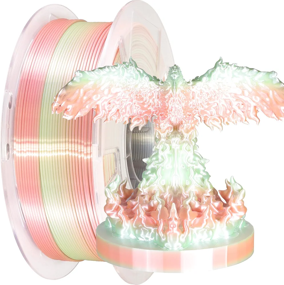 MIKA3D Silk Pink Color Change to Silk Cyan PLA 3D Filament, 1.75mm 3D Printing Filament with 2 Color Change Multi Colored Silk PLA, Widely Support for 3D Printer, 1KG 2.2lbs Silk Pink to Cyan PLA