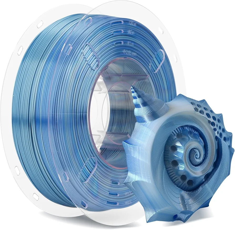 FilaBees Silk Dual Color Filament Blue Silver, Shiny Metallic Filament, 2 in 1 Coextrusion Silk PLA Filament 1.75mm, 3D Printer Filament Color Change 1kg(2.2lbs) Spool, Dimensional Accuracy +/- 0.02mm