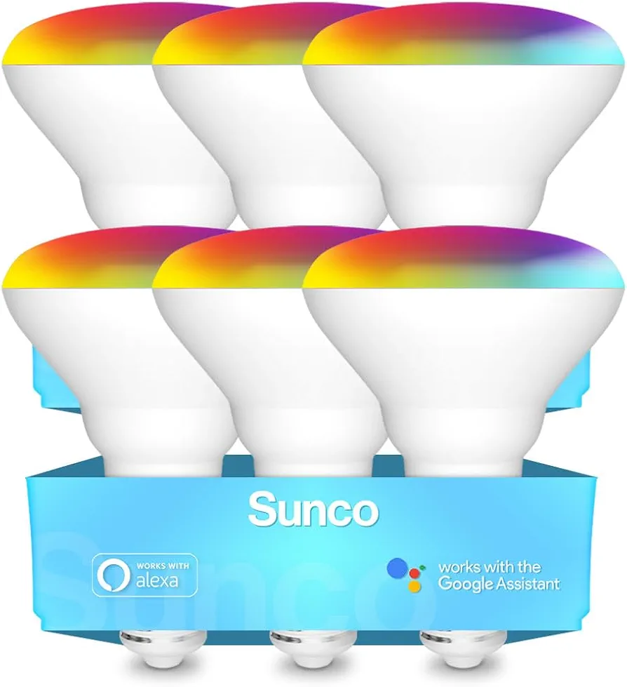 Sunco BR30 Alexa Smart Flood Light Bulbs Color Changing LED Recessed WiFi Bulb 8W, RGBCW, Dimmable, 650 Lumens, Compatible with Alexa & Google Assistant, E26 Base No Hub Required 6 Pack
