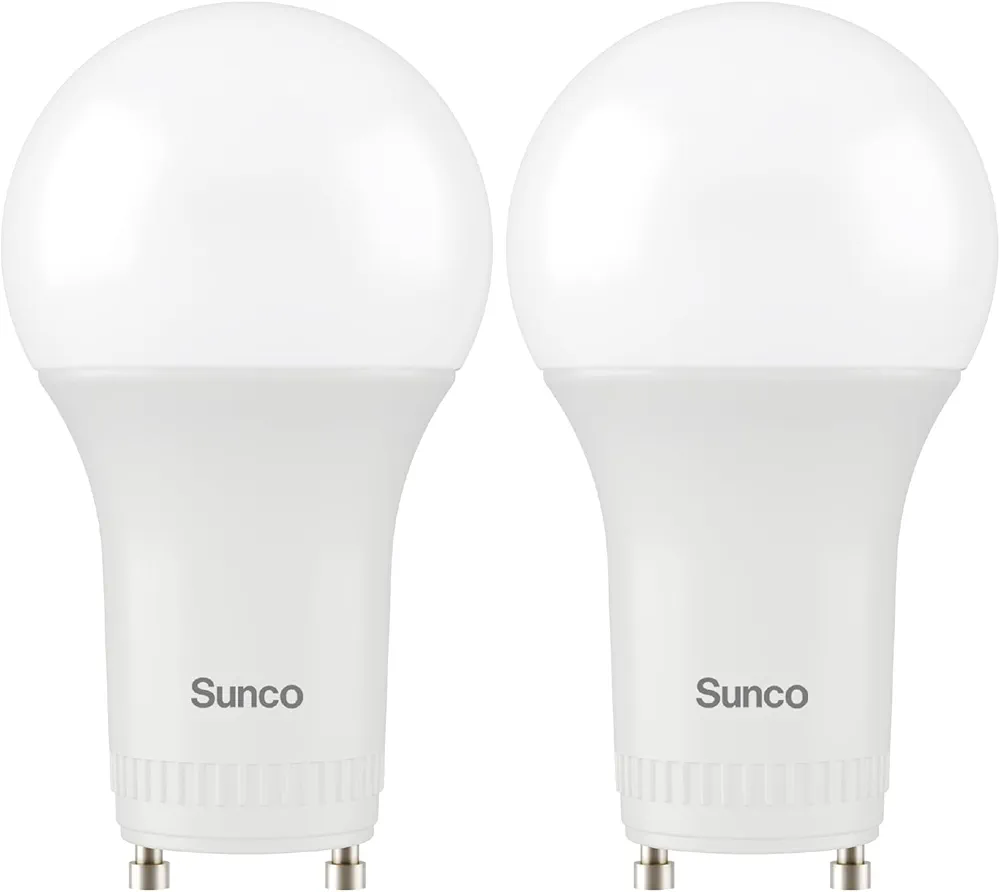 Sunco 2 Pack GU24 LED Bulbs 2 Prong A19, CRI91 5000K Daylight, 9W Equivalent 60W, CFL Replacement 800 Lumens, Super Bright Dimmable, Twist & Lock GU24 Pin Base with Two Prongs, Instant On UL