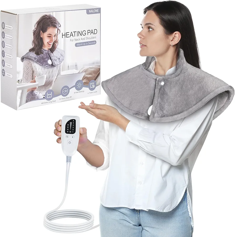 NALONE Heating Pad for Neck and Shoulders and Back, Electric Heated Pad for Pain Relief, Christmas Gifts for Women Mom Men, Neck and Shoulders Heating Pads with 6 Heating Levels, 22"x25" Grey