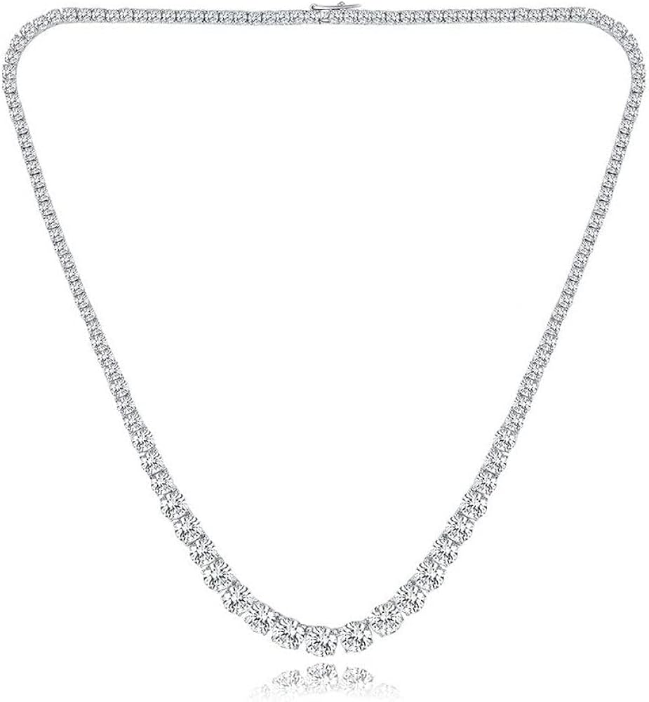 MDFUN Tennis Necklace 18K White Gold Plated | Graduated 3.0-6.0mm Round Cut Cubic Zirconia Faux Diamond Tenni Necklace for Women and Men 16-24 inches