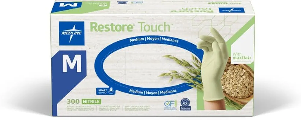 Medlin Restore Touch Powder-Free Nitrile Exam Glove with Oatmeal, Medium, Case of 3000
