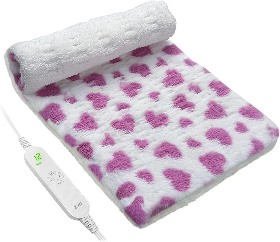 ZXU Heating Pad for Back Pain Relief, Ultra Soft Sherpa Heating Pad for Cramps Relief with 12 Heat Setting and Auto Shut Off Function, Moist Heat Option, Machine Washable Cute Heating Pad