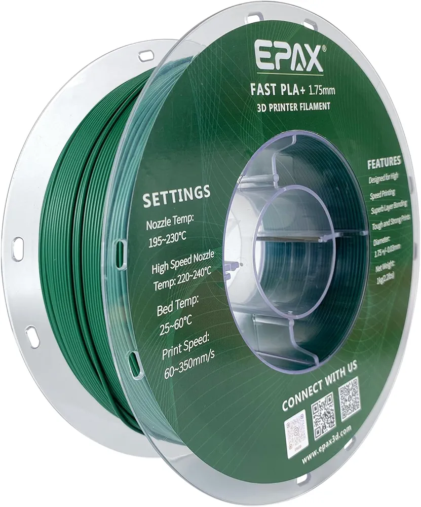 High Speed PLA+ 3D Printer Filament, Fast PLA 3D Printing Filament, 1.75mm, Dimensional Accuracy +/- 0.03 mm, 1KG Spool (Pine Green)