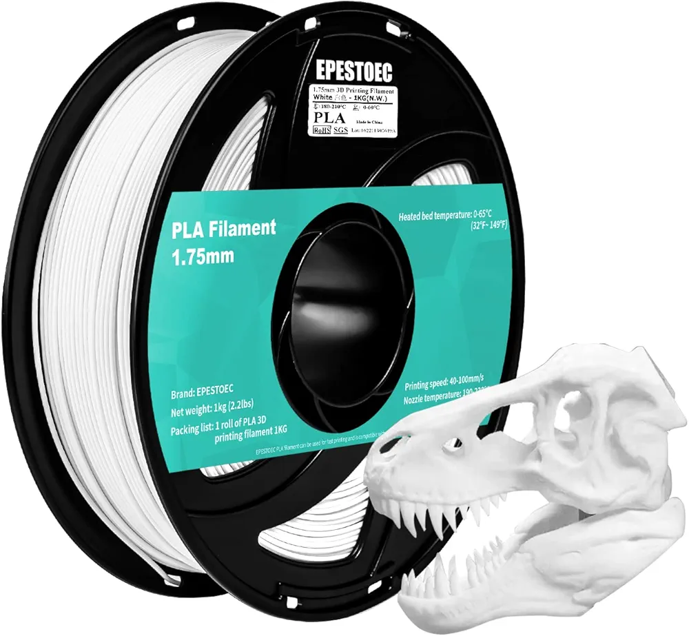 3D Printer Filament, PLA 3D Printer Filament 1kg,Vacuum Packaging，Dimensional Accuracy +/- 0.02mm,1.75mm, Fit Most FDM 3D Printers (PLA White 1-Pack)