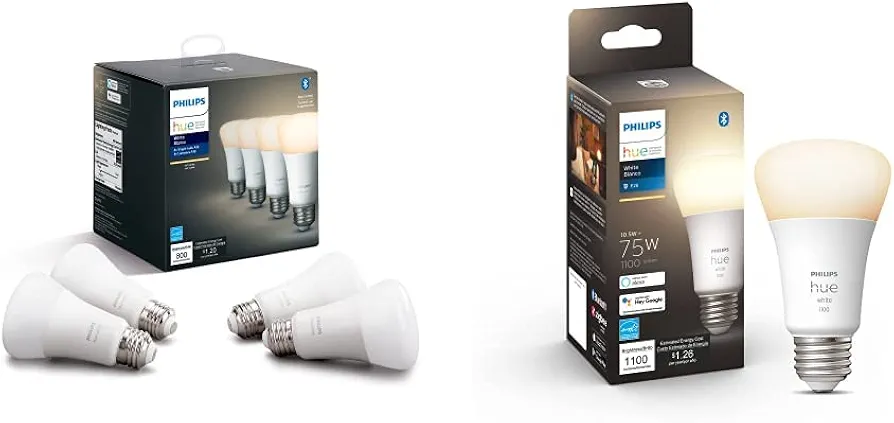 Philips Hue White A19 LED Smart Bulbs (4 Pack) White A19 Medium Lumen Smart Bulb