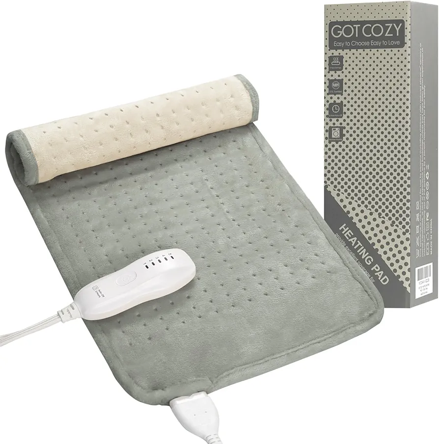 GOTCOZY Heating Pad for Back Pain Relief & Cramps,Electric Heating Pads for Neck and Shoulders with 2H-Auto Shut Off and 5 Heat Settings,Gifts for Mom Men 12''X24''(Grey)