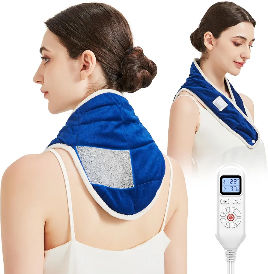 Weighted Heating Pad for Neck Pain Relief, 20s Fast Heating Electric Neck Heat Pad for Neck, 10-90min Auto-Off Timer, 86-158℉ Temp