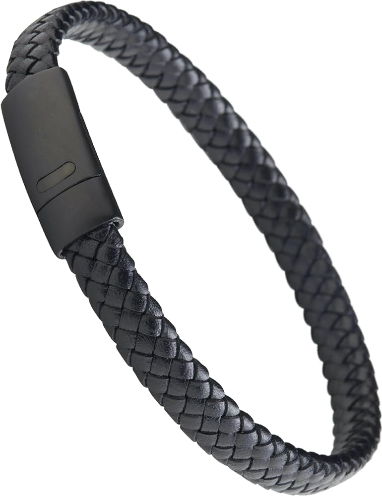 LUXAR Men’s Genuine Leather Bracelet | Interwoven Black Leather Bracelets with Brush Stainless Steel Clasp | Minimalist, Designer Jewelry for Men