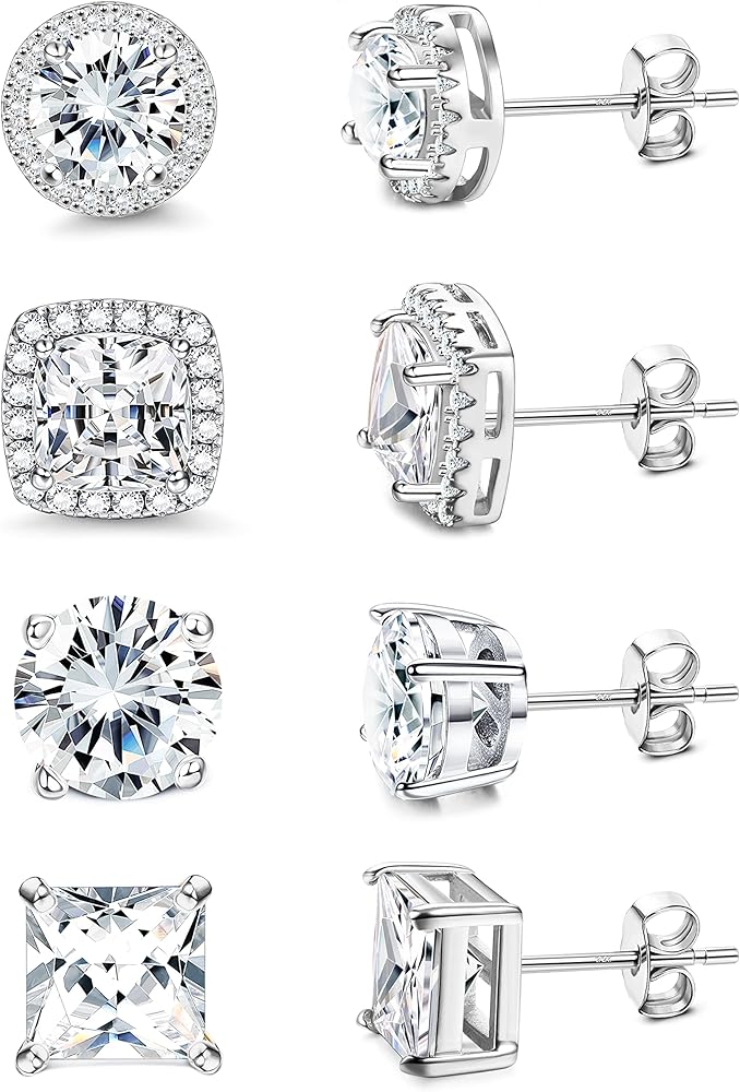 MILACOLATO Cubic Zirconia Stud Earrings for Women Men | 18K Gold Plated Hypoallergenic Sterling Silver Post Earrings | Big Brilliant Simulated Diamond CZ Halo Stud Earrings for Sensitive Ears