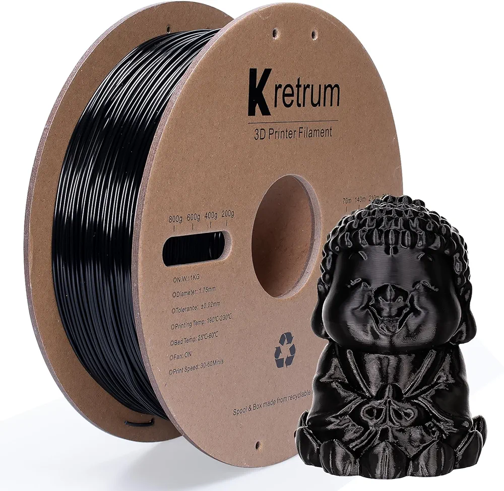 PLA 3D Printer Filament 3D Printing Refills 1.75 mm Dimensional Accuracy +/- 0.02mm 1 kg Spool 2.2 lbs Black Compatible with Most 3D FDM Printers fits Bambu Creality Flash Forge Anycubic etc.
