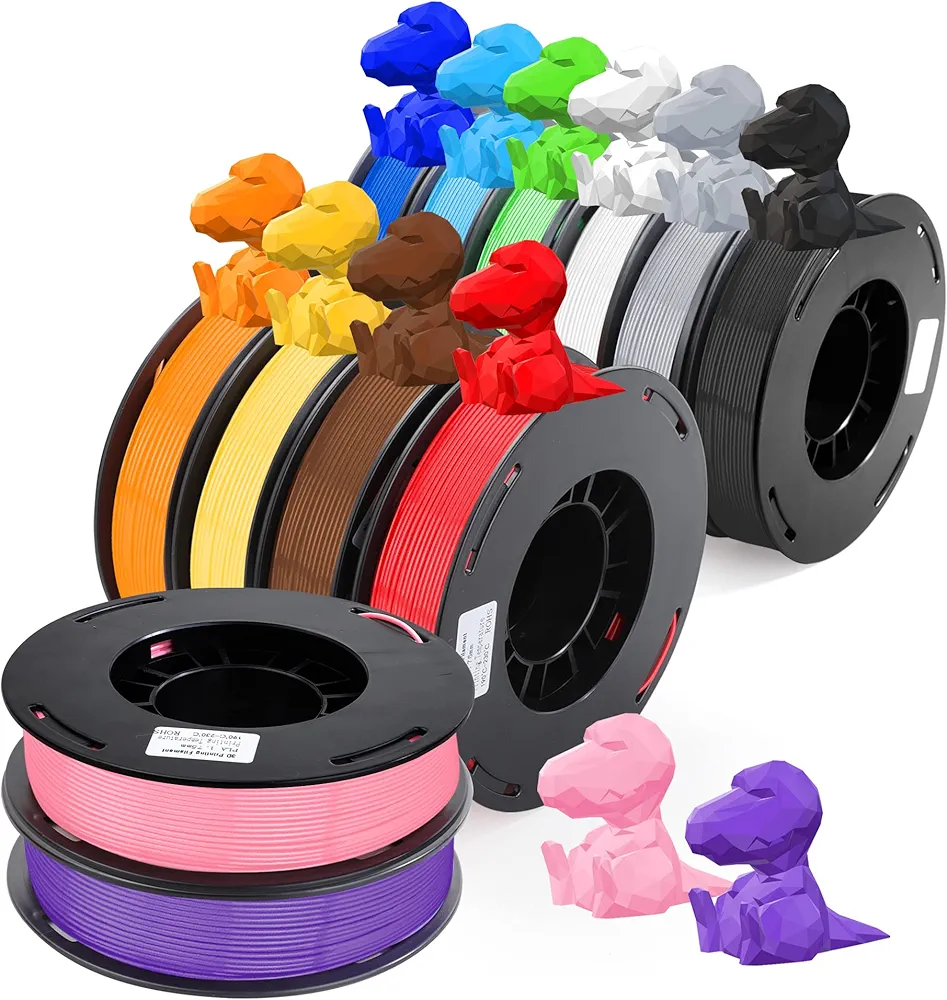 12 Pack 3D Printer Filament 1.75mm PLA 3D Printing Filament Bundle in Total 3KG, 12 Colors Dimensional Accuracy +/- 0.02 mm Widely Compatible for 3D Printing