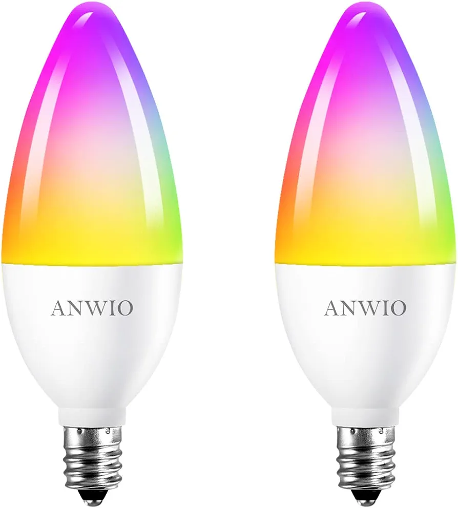 ANWIO Smart Light Bulbs, Smart Candelabra LED Bulb, Smart Chandelier Light Bulbs, 4.9W (40W Equivalent) 470LM, E12 Smart Bulbs, Work with Alexa Google, Only 2.4GHz WiFi No Hub Required, 2 Pack