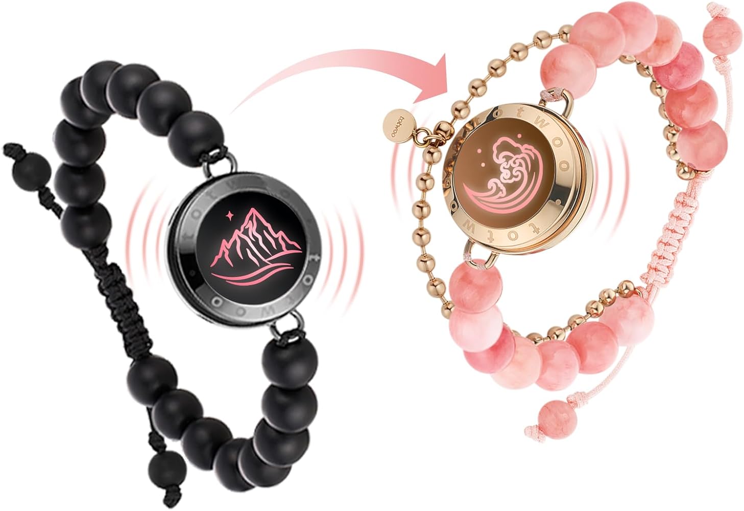 TOTWOO Long Distance Touch Bracelets for Couples, Vibration & Light up for Love Couples Bracelets | Long Distance Relationship Gifts for Girlfriend Bluetooth Pairing Jewelry
