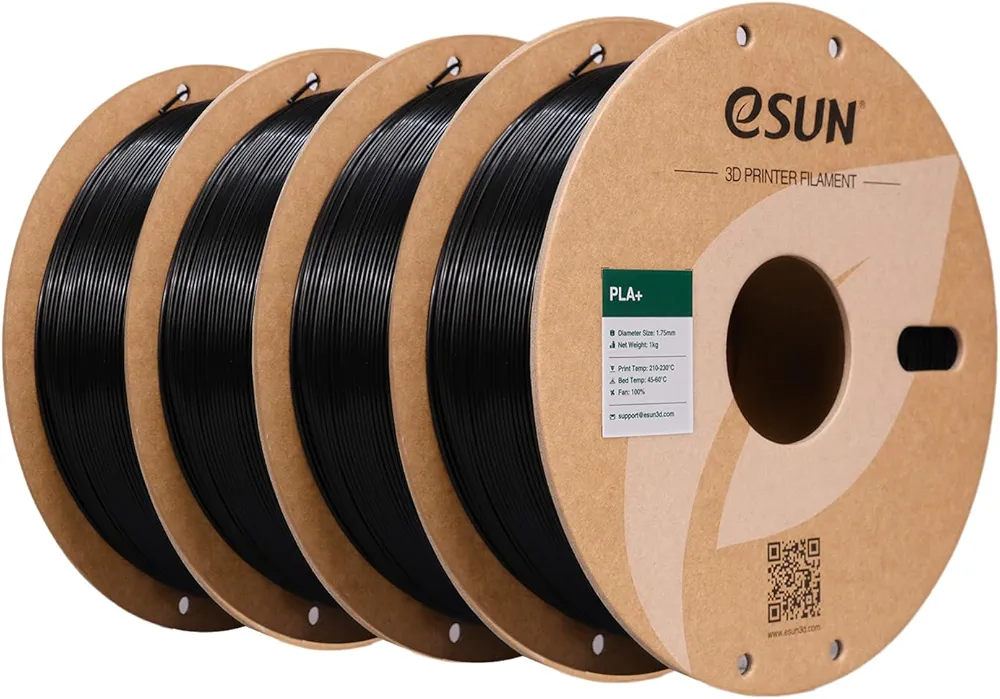 eSUN PLA+ Filament 1.75mm, 3D Printer Filament PLA Plus, Dimensional Accuracy +/- 0.03mm, 1KG per Spool, 4 Spools 3D Printing Filament, Black