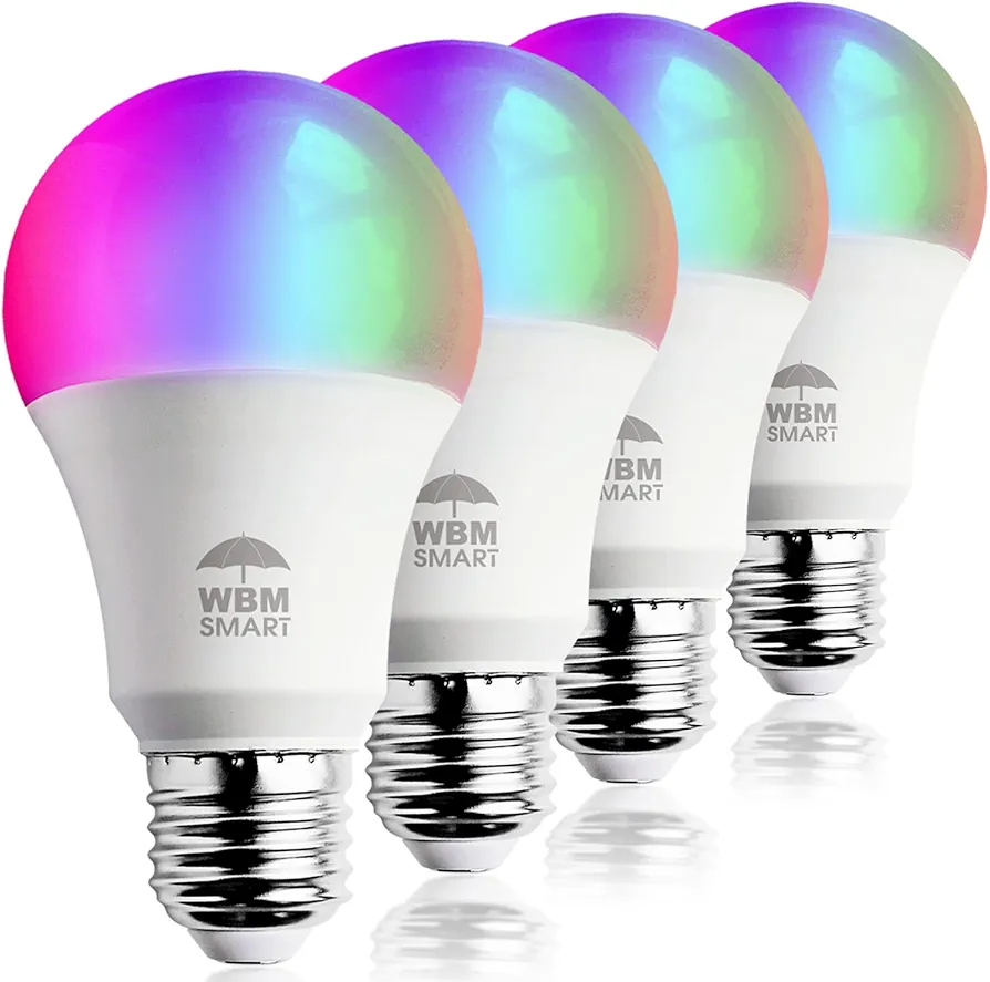 LED Color Changing Lights, Compatible with Alexa & Google Assistant, RGBW 2700K-6500K, 60 Watt Equivalent Multicolor, Dimmable with App, A19 E26, No Hub Required, 2.4GHz WiFi Only, 4 Counts