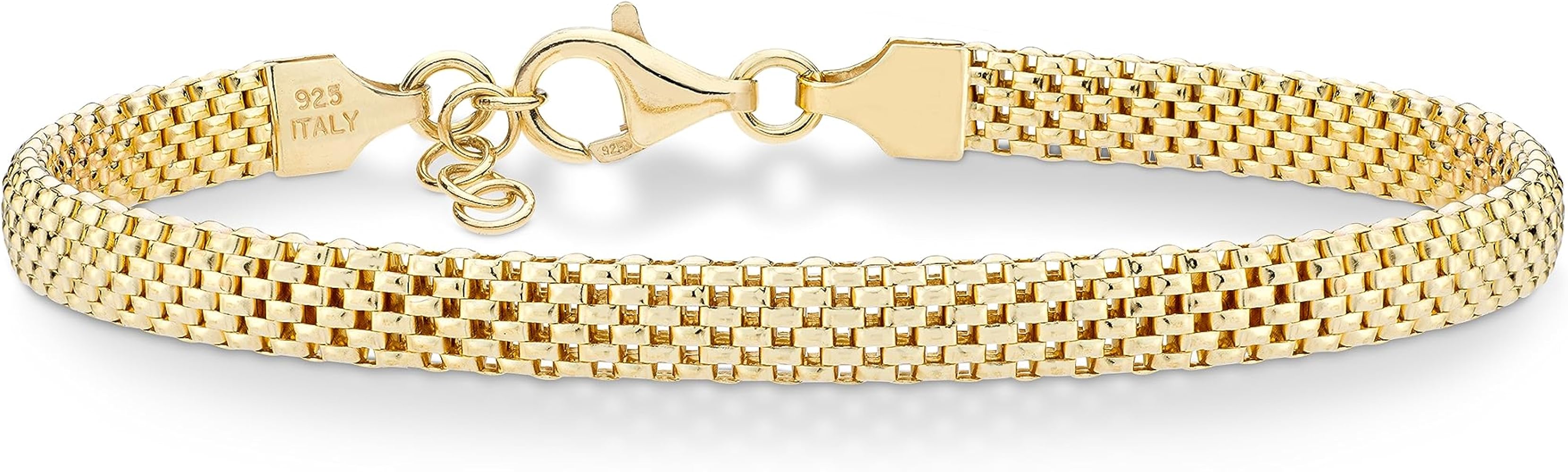 Miabella 18K Gold Over Sterling Silver Italian 5mm Mesh Link Chain Bracelet for Women, 925 Made in Italy