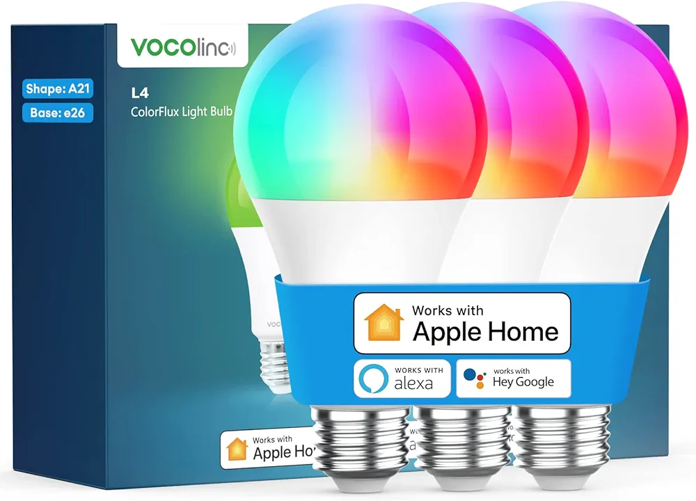 VOCOlinc Smart Light Bulb Works with Apple Homekit, Alexa, Google Home, Full Color Changing WiFi LED Bulbs, 850 Lumens Dimmable Multicolor 2200K-7000K, A21, 9.5W, 3 Pack
