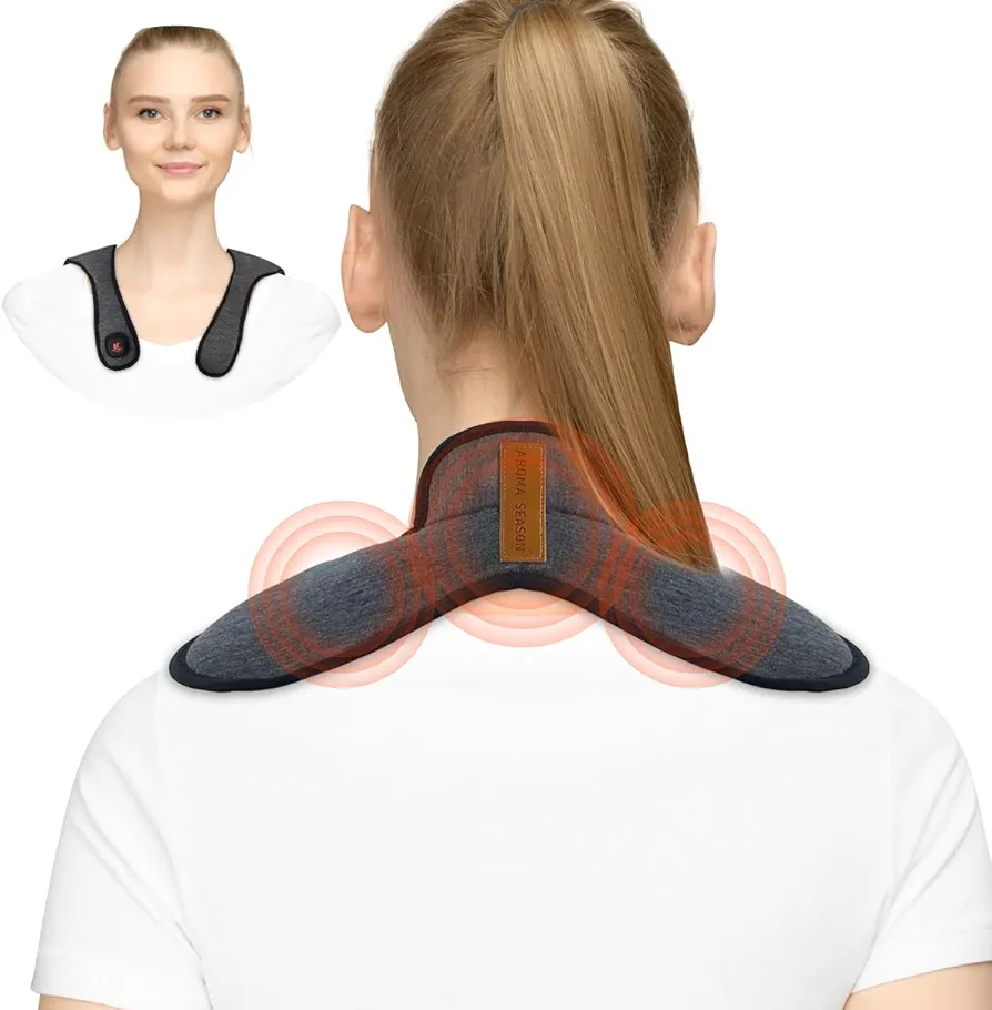 Heated Neck Wrap Cordless, Electric Heating Pad for Neck and Shoulder Pain Relief, Portable Heating Pad Mini for Relief of Neck Pain, Sore Muscles, Gifts for Men Women (Grey)