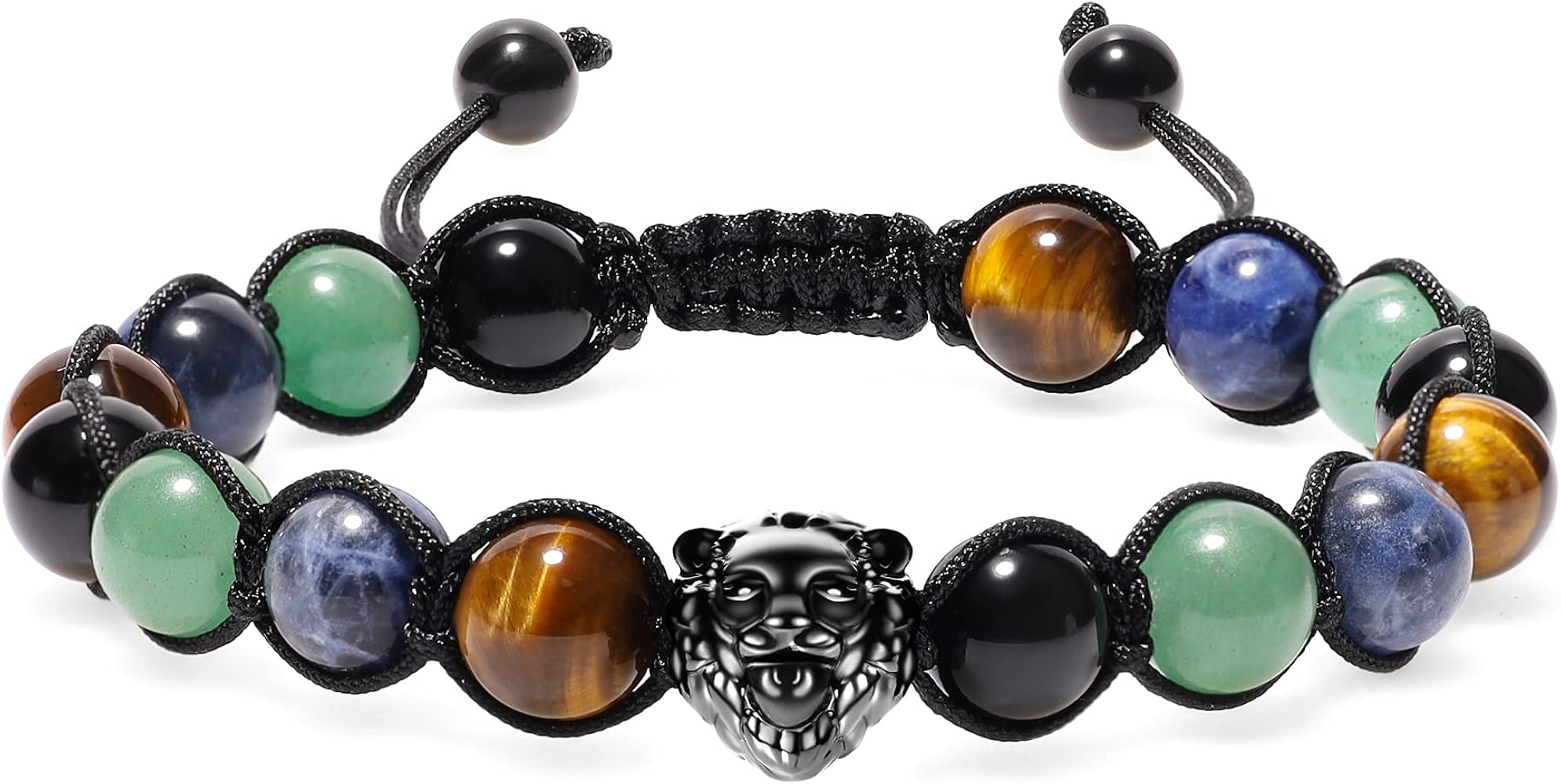 COAI 8mm Handmade Unisex Lion Head Stone Beaded Bracelet