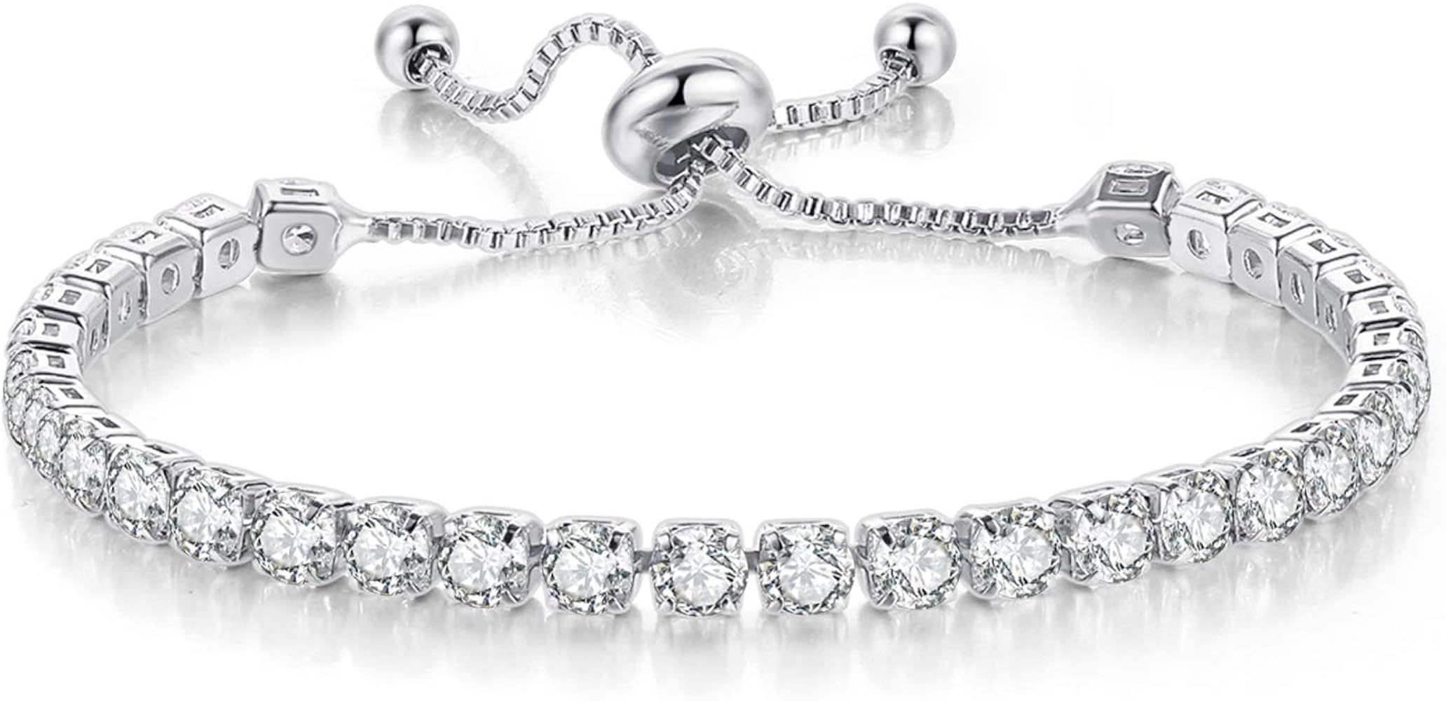 Tennis Bracelets for Women White Gold Plated Diamond AAA+ Cubic Zirconia CZ Dainty Classic Adjustable Slider Bracelet Silver Fashion Jewelry Wedding Gift