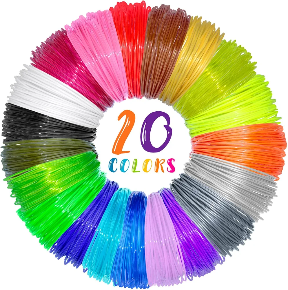 20 Colors 3D Pen PLA Filament Refills, 1.75mm Premium Printing Filament for 3D Printer/ 3D Pen, Each Color 16 Feet, Total 320 feet, with 2 Finger Caps by Vomika (20)