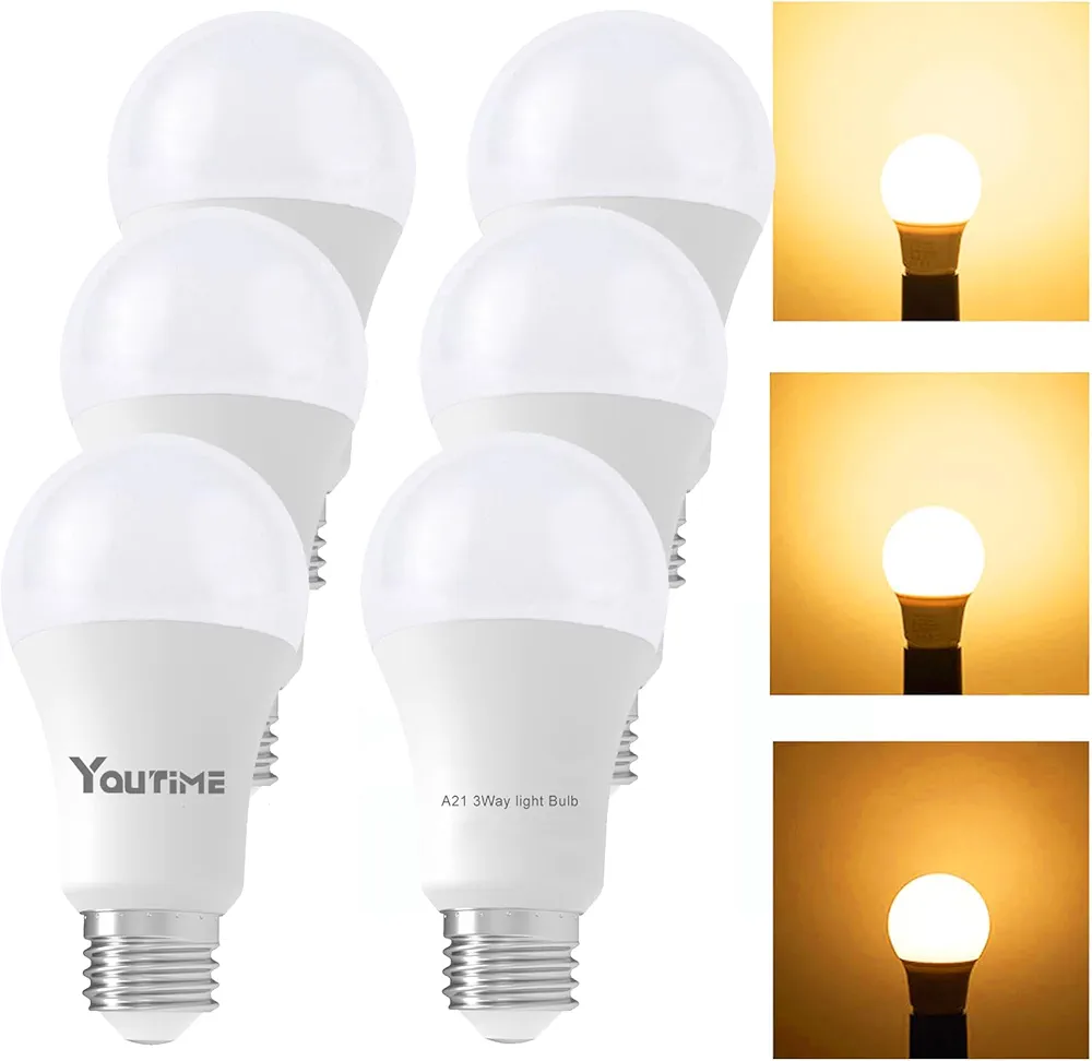 LED Light Bulbs,3 Way LED Light Bulbs 50 100 150W Equivalent, 3 Way Light Bulbs, Three Way A21 Light Bulbs E26 Medium Base, Warm White 3000K, 500lm-1600lm-2200lm, 6Pack?,New