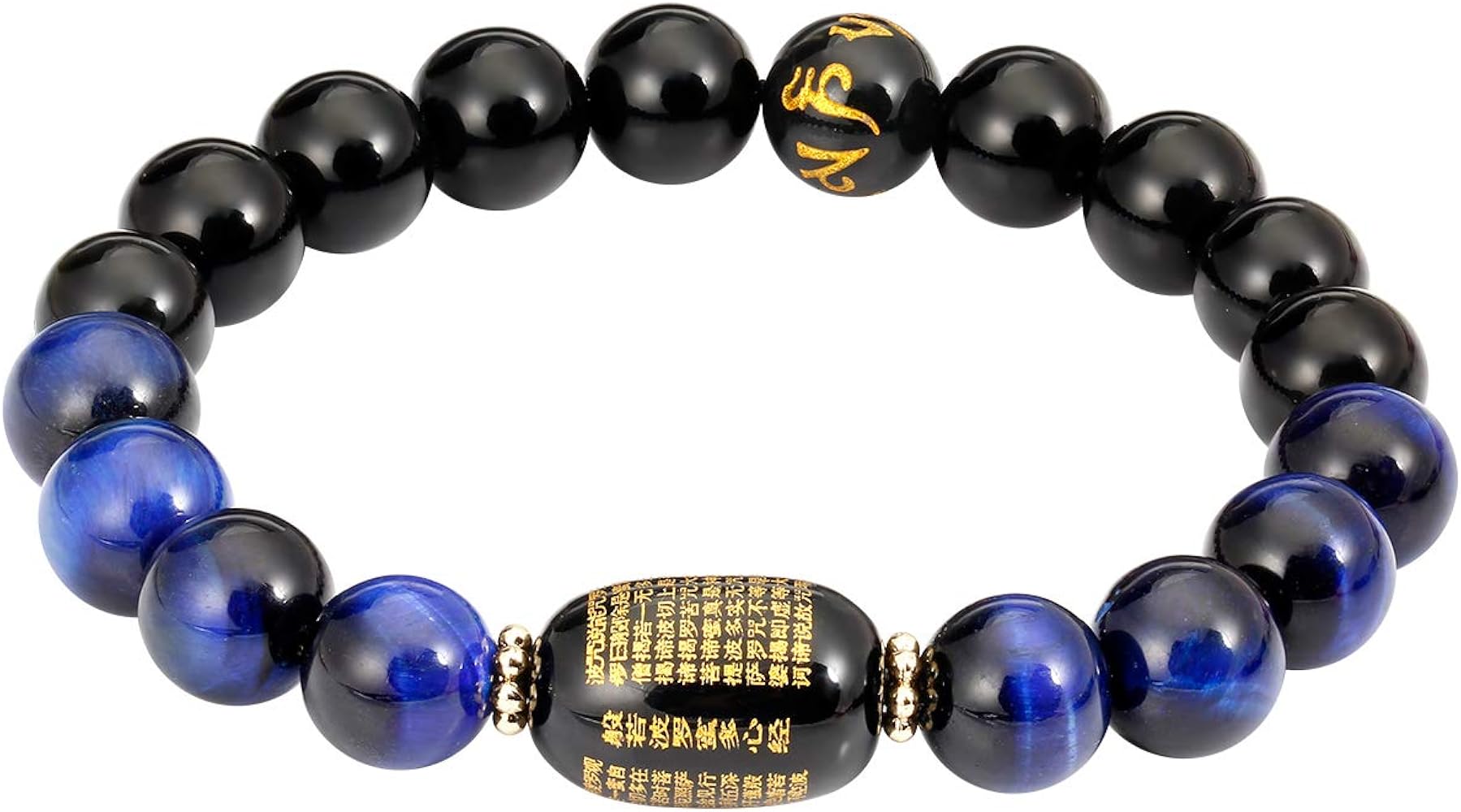 Jewever Triple Protection Feng Shui Bracelet Healing Bangle- Tiger Eye - Obsidian - Sutra Agate 10mm beads Stone Amulet Unisex Jewellery