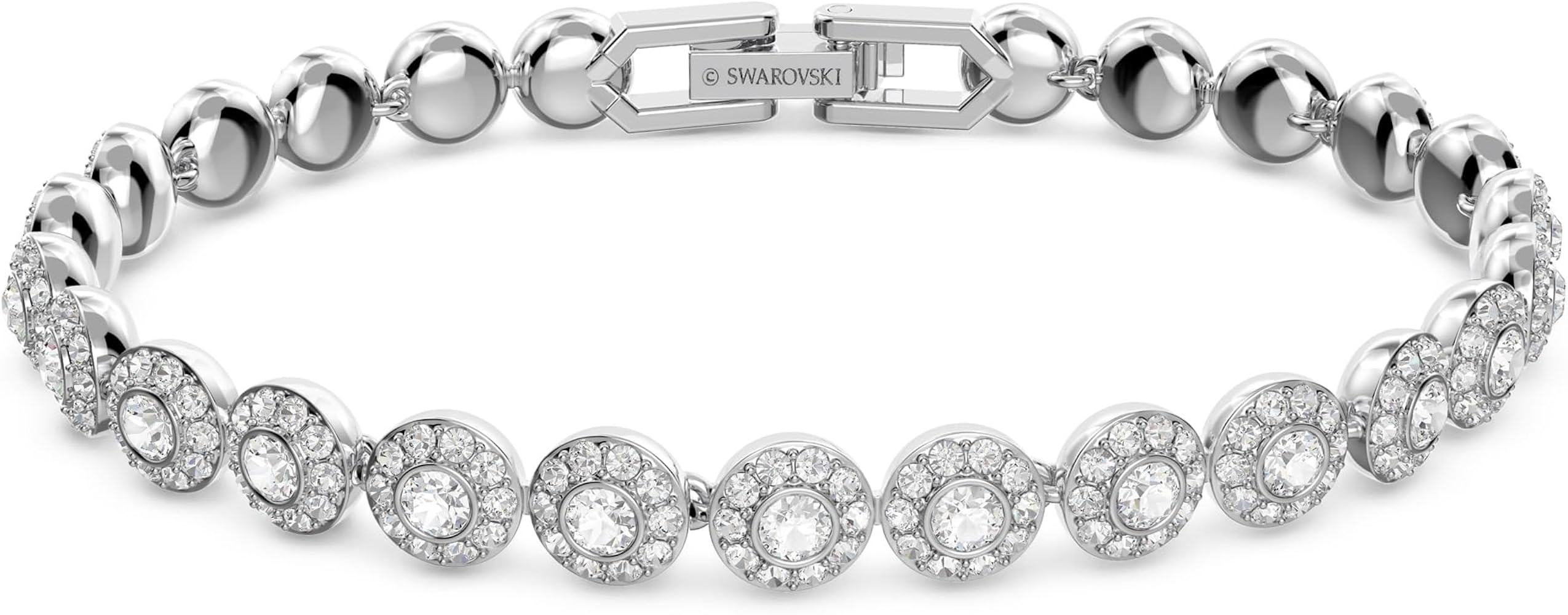 Swarovski Una Angelic Tennis Bracelet, Clear circle-cut Swarovski Crystals with Matching Crystal Pavé on a Rhodium Tone Finish Setting, Part of the Swarovski Una Angelic Collection