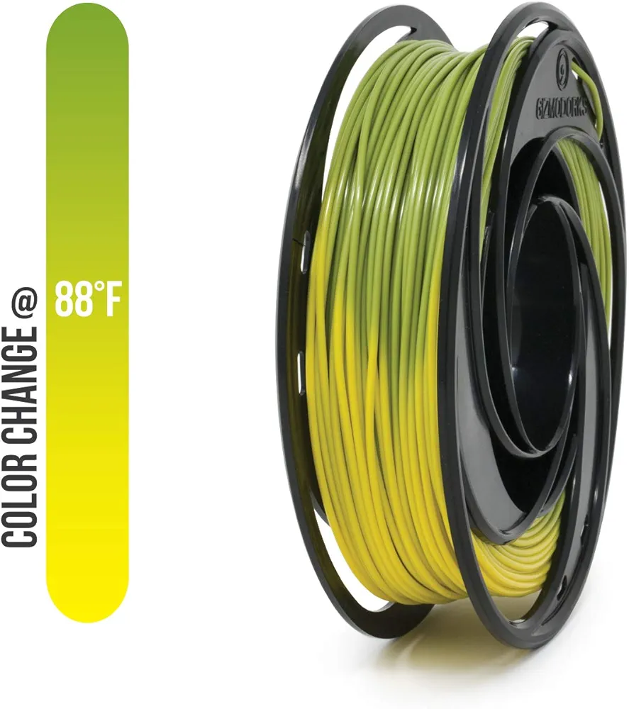 Gizmo Dorks PLA Filament 1.75mm 200g for 3D Printers, Heat Color Change Green to Yellow